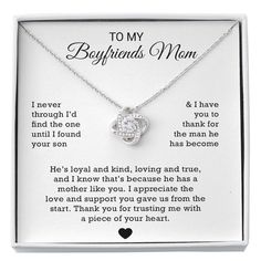 a necklace in a box with the message to my boyfriend on it's back