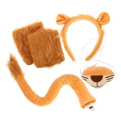 a stuffed animal hat, tail, and headband