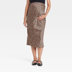 Elevate your pregnancy wardrobe for any occasion with this Leopard Print Midi Maternity A-Line Skirt from Isabel Maternity by Ingrid & Isabel™. This high-rise midi skirt is designed with an A-line silhouette with an allover leopard print to elevate the look. It's crafted from soft, stretchy satin fabric for all-day comfort, while the full elastic waistband lends a secure fit. Complete a variety of stylish outfits with your choice of top and footwear. Pregnancy Wardrobe, Slip Skirt, Brown Leopard, Women Maxi, Active Women, Bottom Clothes, Casual Fits, A Line Skirt, Satin Fabric