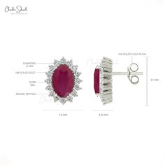 Description Illuminate your elegance with these stunning Natural 0.82CT Oval Ruby and G-H Diamond Accent Halo Earrings. Set in genuine 14k gold, the vibrant ruby center is beautifully framed by sparkling diamonds. A perfect gift for her, these earrings embody timeless sophistication. Product Details SKU CJ-E-1157A-R Metal 14K solid gold Closing mechanism Push back Product dimension 9.55mm x 7.43mm x 3.79mm Birthstone July Certification - Ruby Details Stone size 6x4mm Quality AA Stone pieces 2 St Oval Diamond Cluster Earrings For Formal Events, Elegant Gia Certified Oval Diamond Earrings, Classic Oval Cluster Earrings For Formal Occasions, Formal Gia Certified Oval Earrings, Elegant Oval Cluster Earrings With Halo Design, Oval Halo Design Cluster Earrings For Formal Occasions, Elegant Oval Halo Cluster Earrings, Luxury Oval Cluster Earrings For Formal Occasions, Classic Gia Certified Marquise Earrings