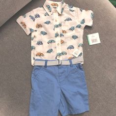 Adorable Little Me Short Sleeve Button Shirt & Shorts Set, Size 18 Months. Perfect For The Summer. New And Never Worn, Comes From A Smoke Free & Pet Free Home. Blue Button-up Cotton Shorts, Blue Cotton Button-up Shorts, Summer Playwear Sets With Pockets, Playful Summer Sets With Pockets, Light Blue Summer Sets With Pockets, Summer Light Blue Sets With Pockets, Blue Cotton Shorts With Buttons, Summer Playtime Sets With Pockets, Cotton Playtime Sets With Button Closure