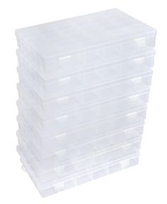 stacking bins are stacked on top of each other in clear plastic storage containers