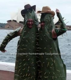 two people dressed in costumes standing next to each other near the water with their hands on their hips