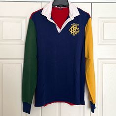 Offering This Amazing Four Color Long Sleeve Polo Featuring A Stunning Polo Ralph Lauren Insignia Gold, Crimson, Navy, Hunter Green Men’s Size Medium But Could Be Worn As Unisex 100% Cotton Never Worn In Excellent Condition Preppy, Collegiate, Ivy League, Fall, Gameday, Game Day Cotton Color Block Collared Top, Fitted Cotton Color Block Shirt, Fitted Cotton Shirt With Color Block, Classic Multicolor Long Sleeve Tops, Fitted Multicolor Polo Collar Top, Multicolor Cotton Polo Collar Top, Classic Multicolor Fall Top, Classic Multicolor Tops For Fall, Ivy League