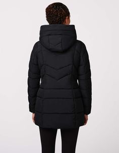 Bring on the drama of a wide funnel collar and fully attached plush hood in this quilted puffer jacket. It streamlines from the neck down in a slim-fit mid-length silhouette with diagonal zipper hand pockets to add angles to the horizontal tonal stitching. Ecoplume™ sustainable filler, made from 100% recycled plastic bottles, warms without bulk. Fit-Slim Fit-Mid-length-Model is 5'10”, and wearing a size S Fabric Outer Shell: 100% Polyester Lining: 100% Polyester Insulation: Ecoplume™ 100% Recycl Heavy Winter Coat, Puffer Jacket Men, Check Coat, Quilted Puffer Jacket, Puffer Jacket Women, The Drama, Puffer Vest, Recycle Plastic Bottles, Work For You