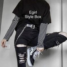 Egirl Vibes Style Box *often shipped in a poly mailer for cheaper shipping costs* ♤all the egirl vibes with this box! ♤ Anime, stripes, light pink, black, red, graphic tee, band tee and/or chain accessories etc. Various brands including Wild Fable, Old Navy, etc. ♤all items are new or in excellent condition Will include: 1 Clothing Piece (either a top, skirt or dress) 2 Accessories (necklace, chains, choker, sunglasses, belt, earrings, bracelet or purse) 2 Sets of Butterfly Hair Clips 2 water bo Emo Mode, Egirl Clothing, Stil Emo, Tomboy Stil, Egirl Style, Emo Style, Look Grunge, Mode Emo, E Girl Outfits