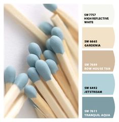 several blue and white matchsticks with different colors