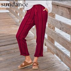 Brand New W Tags. Shobu Striped I’m Pants. Easy, Relaxed Striped Pants With Drawcord For The Perfect Fit. Four Patch Pockets. Cotton. Machine Wash. Sundance Brand. Size L (12-14) 28" Inseam. Rise Approximately 11”. Waist Flat Is 16.5” With Room W Drawstring Waist. Red Non-stretch Spring Harem Pants, Red Non-stretch Summer Pants, Red Non-stretch Casual Harem Pants, Red Stretch Harem Pants, Stretch Red Harem Pants, Casual Red Harem Pants For Fall, Red Casual Harem Pants For Loungewear, Red High Waist Casual Harem Pants, Spring Red Harem Pants With Loosely Fitted Hips