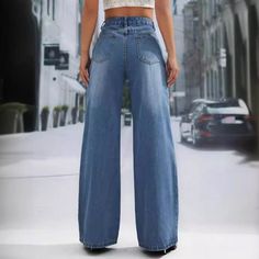 Style: Casual Fit: Loose Fabric: Denim Pattern: Solid Element: Pocket,Zipper Rise: High Rise Product Type: Wide Leg Pant Length: Full Main Composition: Cotton Season: Seasonless High Waist Denim Bottoms With Zipper Closure, High Waist Denim Pants With Zipper, High Waist Denim Pants With Zipper Closure, Blue Wide Leg Pants With Zipper Closure, Blue Wide-leg Pants With Zipper Closure, High-waist Denim Flare Jeans With Zipper, High Waist Denim Flare Jeans With Zipper, High Waist Denim Flare Jeans With Zipper Closure, Wide Leg Jeans With Zipper In Denim Blue