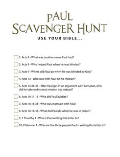 the paul scavenger hunt is shown in this printable checklist for kids