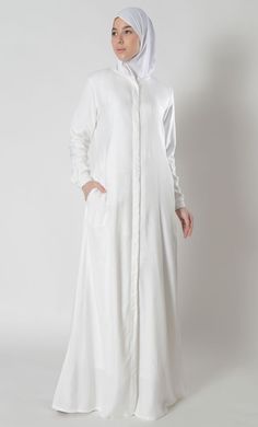 Button Down Hajj Umrah Abaya Dress Modest Dresses Casual Islamic, Royal White Dress Long Sleeve Classy, Umrah Abaya, Simple Wedding Dress Hijab, White Abaya, Wedding Nightgown, Abaya Fashion Dubai, Mum Fashion, Abaya Dress