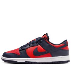 Leather upper Padded/low-cut collar Foam insole Foam midsole Perforated toe box Rubber outsole Color: University Red/Obsidian/White Style: DV0833-601 Dunk Lows Outfit, Red Obsidian, Dunks Outfit, Cazal Sunglasses, Painted Nikes, Blue Jordans, Air Jordan 13 Retro, Tenis Nike, Womens Air Jordans