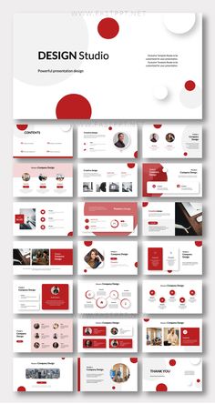 a bunch of red and white powerpoint presentation templates with different shapes, sizes and colors