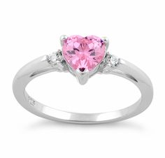 Sterling Silver Pink Heart CZ Ring Pink Heart Rings, Heart Promise Rings, Stone Setting, Small Rings, Pink Ring, Cz Ring, Delicate Rings, Cz Stone, Pink Heart