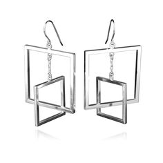 Silver Earrings - A small square suspended by a delicate chain brings subtle movement to these simple and elegant drop earrings. The sterling silver pair has a clean, geometric shape that pairs well with everything from a T-shirt and jeans to a flowy caftan. Sterling silver French hooks. Modern Square Nickel-free Earrings, Minimalist Sterling Silver Earrings With Box Chain, Minimalist Sterling Silver Box Chain Earrings, Modern Sterling Silver Square Jewelry, Modern Square Sterling Silver Jewelry, Modern Square Single Earring, Modern Square White Gold Jewelry, Modern Geometric Sterling Silver Earrings, Modern Box Chain Earrings As Gift