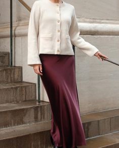 Currently obsessed with the mood here and 100% in support of mixing structure with flow. 

Put your spin on this look with a Mongolian Cashmere Structured Cardigan and a drapey 100% Washable Silk Maxi Skirt. They look *chef's kiss* together and pair effortlessly with other essentials in your mix. Structured Cardigan, Mulberry Silk, Cashmere, The 100