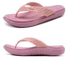 PRICES MAY VARY. Fashion thong sandals:women flip flops with leather strap is printed with distinctive woven pattern and inlaid with KuaiLu's metal logo, which is very simple and textured. The widened design of the strap makes the slippers more sporty. The insole is printed with a delicate KuaiLu pattern. The color scheme is classic and fashionable. Fantastic arch support: Orthotic sandals for women use thick cushioned sole and contoured arch support,which can help relieve pressure and pain caus Beach T-strap Flip Flops With Cushioned Footbed, Beach Flip Flops With Cushioned Footbed And T-strap, Cushioned T-strap Flip Flops For Beach, Lightweight Pink Sandals For Summer, Adjustable T-strap Flip Flops For Vacation, Pink Sandals With Arch Support And Adjustable Fit, Adjustable Pink Sandals With Arch Support, Lightweight Pink Sandals For Vacation, Lightweight Pink Vacation Sandals