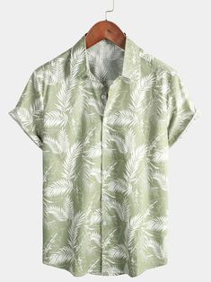 Men's Light Green Hawaiian Soft Tropical Leaf Beach Holiday Cotton Bre – Atlanl Kos Wedding, Green Hawaiian Shirt, Hawiian Shirts, 18th Party, White Backless Dress, Beach Outfit Men, Restaurant Uniforms, Green Beach, Costume Inspo