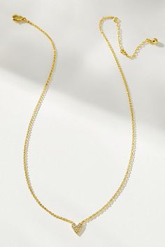 14k gold-plated brass, cubic zirconia Lobster clasp Imported | Full Pavé Heart Necklace by Uncommon James in Gold, Women's, Gold/Plated Brass/Cubic Zirconia at Anthropologie Gold Heart Necklace With Delicate Chain, Gold Diamond Charm Necklace With Adjustable Chain, Gold Heart Necklace With Adjustable Chain, Classic Gold Heart Necklace With Delicate Chain, Gold Heart Necklace With Adjustable Chain For Anniversary, Elegant Gold Heart Necklace With Adjustable Chain, Gold Cubic Zirconia Clavicle Charm Necklace, Elegant Gold Heart Necklace That Is Tarnish Resistant, Elegant Gold Heart Necklace For Everyday