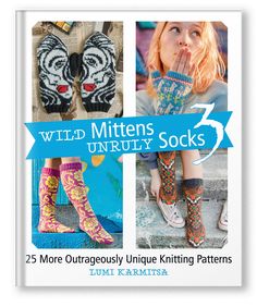 the book cover for wild mittens socks, featuring three images of women's shoes and