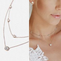 This double layered necklace features a row of Cubic Zirconia crystals with a solitaire center Cubic Zirconia stone. The perfect accessory for a dress with a V-neck or sweetheart neckline! Sold as two necklaces, can be worn together or alone. MATERIALS: - Available in: Sterling Silver, Gold Vermeil, Rose Gold Vermeil - Cubic Zirconia pave crystals, 5mm - Hypoallergenic, lead and nickel free MEASUREMENTS: - 2 Size Options (First row & Second row): ► Length 15in (38cm) + 1in (2.5cm) & 17in Rose Gold Solitaire Necklace For Wedding, Classic Rose Gold Necklaces For Wedding, Classic Rose Gold Necklace For Wedding, Round Bridal Necklace For Wedding, Classic White Gold Bridal Necklace For Wedding, Dainty Silver Solitaire Necklace For Wedding, White Gold Backdrop Necklace For Wedding, Elegant White Gold Backdrop Necklace For Wedding, Delicate White Backdrop Necklace For Wedding