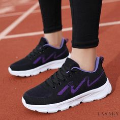 Lasaky - Lightweight Breathable Sports Shoes with All-Black Design, Mesh Upper, and Soft Outsole for Running and Traveling Black Sneakers Women, Black Athletic Shoes, Knit Sneakers, Sneakers Mode, Casual Sport Shoes, Black Running Shoes, Casual Lace, Sports Shoes, Black Design