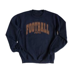 Looking for a cute versatile top to wear this summer? Make sure to grab one of our Varsity Football Vibes Sweatshirts! This soft and comfortable shirt is the perfect top for any outfit. It can be paired with biker shorts, Jeans, or the classic stay at home sweats! The bright color adds a pop of summer to any outfit. This sweatshirt is true-to-size, so be sure to order your regular size! If you are looking for a more oversized look, make sure to size up. Varsity Style T-shirt With Relaxed Fit For Fall, Varsity Style Relaxed Fit T-shirt For Fall, Navy Cotton Varsity Top, Varsity Style Relaxed Fit Top For Fall, Navy Crew Neck Tops With Text Print, Varsity Style Tops With Text Print And Relaxed Fit, Varsity Style Tops With Text Print In Relaxed Fit, Varsity Style Relaxed Fit Crew Neck Top, Varsity Style Tops With Relaxed Fit And Crew Neck