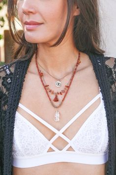 This Carnelian & Crystal Layered Necklace is the perfect addition to your jewelry collection! The vibrant colors and intricate design are sure to turn heads. Whether you're dressing up or dressing down, this necklace will complete any outfit. So don't miss out, order yours today! #completeyourlook #lovemyleto Imported