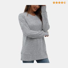 Unique Design: V neck long sleeve shirts with Side slit, loose fit to hide belly, tunic length to cover hips ，easy to dress up or down for trendy look and never out of date Material: 25%Rayon, 70%Polyester, 5%Spandex.It's soft, lightweight and breathable stretchy, comfy to wear in Fall/Winter Match：Versatile fall sweater can be easily paired with jeans/leggings/casual pants/yoga pants/boots and sneakers. Also perfect to wear with a necklace and hat for a fashion look Occasion：Perfect for daily casual, going out, home, work, party or other occasions Notice：You can choose size up if you want to wear a slim fit. Please reference the size chart below on "Product description" before ordering. Fall Tunics, Long Sleeve Knit Top, Fall Leggings, Leggings Casual, Long Sleeve Knit Tops, Loose Sweater, Women Clothes, Dressy Casual, Fall Sweaters