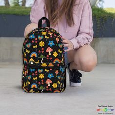 A fun colorful mushroom backpack. This trendy retro bag is the perfect gift for kids, teens and adults who love a groovy vibe. It is lightweight but strong and suitable for daily use, travel, gym, study or what ever you have planned. A fabulous back to school gift, new job gift or project bag. DETAILS * Lightweight (1.3lb), strong and waterproof * Made from durable spun polyester (100%) * Blank inside name tag * Padded mesh back panel and adjustable shoulder straps for breathability and easy car Retro Standard Backpack For Back To School, Fun Multicolor Backpack, Retro Bags, New Job Gift, School Bags For Kids, Retro 70s, 70s Inspired, Back To School Gifts, Backpack Purse