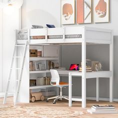 Read reviews and buy Full Size Loft Bed with L-Shaped Desk and Storage Shelf, White 4Q - ModernLuxe at Target. Choose from contactless Same Day Delivery, Drive Up and more. Desk Under Bed, High Bed Frame, Desk And Storage, Full Size Loft Bed, Loft Bed With Desk, Whimsical Bedroom, Bed With Desk, Platform Storage, High Beds