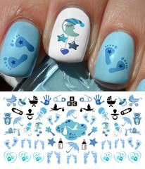 Baby Shower Nail Art Designs, Uñas Baby Shower, Boy Nail Art, Baby Shower Nail Art, Grandma Nails, Baby Boy Nails, Baby Nail Art, Gender Reveal Nails, Baby Shower Nails