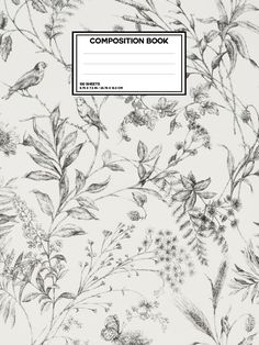 the composition book is filled with flowers and plants, which are drawn in pencil on paper