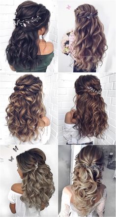 Long half up half down wedding hairstyles from mpobedinskaya Rustic Wedding Hairstyles Half Up, Hairstyles With Ball Gowns, Long Hair Styles Bride, Half Up Hairstyles For Long Hair Wedding, Bridal Hair Half Up Long, Hair Wedding Half Up Half Down, Long Wedding Hair With Flowers, Curly Down Wedding Hair, Long Hair Event Hairstyles