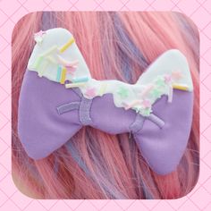 "I LOVE my frosted hair bows for girls. They are so cute to wear and make a whimsical addition to any outfit. Use these accessories for an instant update on just about any hair style! ♥ Set Of 2 Clips ♥ Measures approx. 3.5\" across x 1.5\" high ♥ Designed by & exclusive to Kawaii Hair Candy ♥ Made in the USA ♥ Intended for use by adults only We hope you wear these with every piece of clothing you own!" Candy Oc, Decora Hair, Cute Hair Bows, Kawaii Hair, Frosted Hair, Hair Bows For Girls, Bows For Girls, Kawaii Hairstyles, Scp Foundation