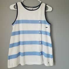 Blue And White Tank With White Buttons. Has Never Been Worn And Still Has Tags On It! Note This Item Is Apart Of 3 For $15 Sale - All Listings W/ A Heart In The Title Is Apart Of This Sale Size - 12/14 Will Accept Reasonable Offer. (Bundle & Save) Non-Smoking, Animal Free Home! White Sailor Top For Summer, Navy Sailor Tops For Spring, Navy Sailor Style Top For Spring, White Nautical Tops For Spring, Spring Nautical Cotton Tops, Blue Nautical Cotton Tops, Navy Cotton Playwear Top, Navy Cotton Tops For Playwear, Navy Tops For Playwear In Summer