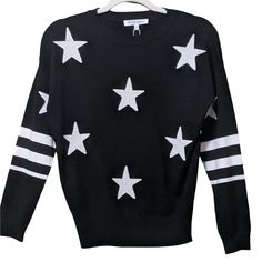 Workshop Republic Clothing Sweater Pullover Stars Xs Black With White Stars, Top, Jumper, Lightweight 52% Viscose, 28% Poly, 20% Nylon Measurements Are Approximate, Lying Flat Pit To Pit 19, Length 24 New With Tags, Smoke-Free Home 2/23 Trendy Black Top With Star Patch, White Sweater With Star Print For Winter, White Winter Sweater With Star Print, White Star Print Winter Sweater, White Crew Neck Sweater With Star Print, Fall White Sweater With Star Print, White Star Print Sweater For Fall, Black Star Print Sweatshirt For Winter, Black Casual Sweater With Star Print