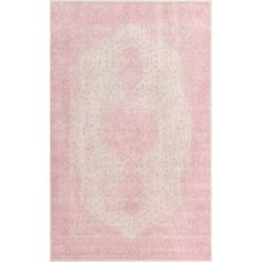 a pink and white rug on a white background