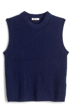 This effortlessly cool sweater-tank puts a bold spin on the classic crewneck silhouette. The cotton-blend bouclé knit lends a textured touch without weighing you down, while the relaxed fit makes it perfect for throwing on and going. 20 1/2" length (size Medium) Crewneck Short sleeves 84% cotton, 14% polyamide, 2% elastane Machine wash, tumble dry Imported Boucle Sweater, Sweater Tank, Cool Sweaters, Madewell, Cotton Blend, Short Sleeves, Nordstrom, Relaxed Fit, Size Medium