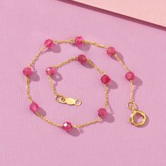 Ross-Simons - 3.00ct t. w. Pink Tourmaline Bead Station Bracelet in 14kt Yellow Gold. 8". RS Pure. Modern designs that complete your outfit and complement your personality. Give your stack a splash! Our dainty station bracelet features 3.00 ct. t. w. round pink tourmaline faceted beads on a simple 14kt yellow gold rope chain. Springring clasp, pink tourmaline station bracelet. Station Bracelet, Gold Rope Chains, Fine Jewelery, Tourmaline Beads, Rope Chain, Faceted Bead, Pink Tourmaline, Tourmaline, Yellow Gold