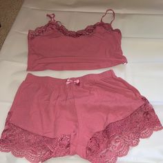 Polyester/Cotton Ribbed Cropped Boy Shorts Lace Trim Cute Bow Adjustable Spaghetti Straps Lace Trim Shorts, Cute Bows, Boy Shorts, Lace Shorts, Women's Intimates, Pajama Set, Lace Trim, Spaghetti Strap, Spaghetti