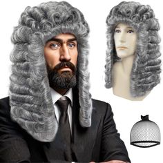 PRICES MAY VARY. Description: Anogol Hair+Style Lawyer Wig Judge Wig Long Curly Gray Silver Men Wig Men's Colonial George Washington Wig Halloween

FASHION COLOR: Silver
CAP STRUCTURE: The size is adjustable and no pins or tape should be required. It should be fit on most people. All you should need to do is adjust the hooks inside the cap to the correct size to suit your head. 
 MATERIAL: 100% Synthetic heat resistant Silver synthetic wig fiber
PACKAGE INCLUDING:1 Silver Wig +1 cap

 
Hair Care Barristers Wig, George Washington Wig, Barrister Wig, Judge Wig, Colonial Wigs, Powdered Wig, Silver Wig, Silver Wigs, Men's Wigs