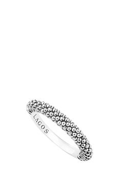 LAGOS Caviar Stacking Ring | Nordstrom Stackable White Gold Engraved Ring In Fine Jewelry Style, White Gold Engraved Stackable Ring Fine Jewelry, Stackable Engraved White Gold Ring In Fine Jewelry Style, White Gold Stackable Engraved Ring, Elegant White Gold Stackable Dome Ring, Stackable Engraved White Gold Ring, Stackable White Gold Dome Ring, Silver Stackable Dome Ring For Wedding, Elegant Silver Engraved Stackable Ring