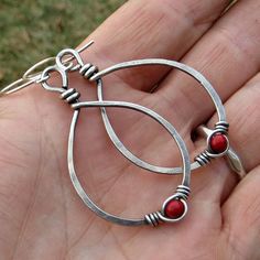 Handmade Red Teardrop Earrings, Red Sterling Silver Wire Wrapped Earrings, Red Wire Wrapped Drop Earrings, Red Teardrop Hoop Earrings, Red Teardrop Hoop Earrings For Pierced Ears, Handmade Adjustable Red Teardrop Earrings, Unique Red Wire-wrapped Earrings, Red Wire Wrapped Earrings, Unique Red Wire Wrapped Earrings