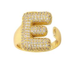 PRICES MAY VARY. Crafted with copper and gold plated metal, this bubble letter ring features sparkling pave zirconia detailing for a chic and trendy aesthetic.Add a touch of personalized glamour to your look with our stunning bubble letter rings . Bubble Letter ring with Pave Zirconia Detailing，14K gold plated and perfect for any occasion! Personalize with your favorite letter or name and enjoy the luxurious shine and durability of this stunning piece. Christmas gifts for women Bubble thick gold Chunky Gold Rings, Ring Balloon, Thick Gold Ring, Letter Rings, Balloon Letters, Initial Rings, Bubble Letter, Letter Ring, Bubble Letters