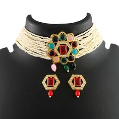 This is a stunning handmade choker necklace perfect for high end Jewelry Collector, a keeper in Traditional Vintage Indian/Pakistani Bridal jewelry and a Luxury Gift for your Daughter, Sister or Wife on Wedding or Anniversary. Perfect for any type of occasions, weddings And celebrations and a beautiful & memorable gift for weddings and special occasions. Description  Item Code:- L6069 Gold Plated Zircon & Multi Stone Choker Necklace Necklace Measures- Adjustable with a Dori/Cord Earring Measures- 31x23mm approx Quantity- One Necklace Set Please see more different designs here:- https://www.etsy.com/in-en/shop/LUCKYJEWELSART?ref=seller-platform-mcnav I make every item of my collection with a lot of love and care, I pay attention to every detail.  You are more than welcome to contact me for Stone Choker Necklace, Cuff Necklace, Necklace Fancy, Handmade Choker Necklace, Pakistani Bridal Jewelry, Zircon Necklace, Stone Choker, Beaded Cuff, Necklace Necklace