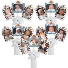 a bunch of baby's first birthday cupcake toppers with pictures on them