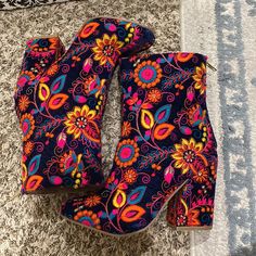 Nwt. Come W/ Original Box. Worn Only To Try On, Never Worn Out. **Size 8 But Do Run 1 Size Smaller.** Velvet Floral Embroidered With Back Zipper. Navy Multi Color Smoke Free Home. Absolutely Love These But Needing To Downsize My Closet And Would Love For These To Get Some Use! Boho Chic Top, Monkey Shoes, Chic Top, Style Clothes, Try On, Cute Shoes, Retro Style, Aesthetic Clothes, Bootie Boots