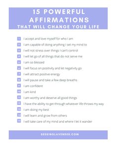 an affirmation checklist with the words 15 powerful affirmations that will change your life