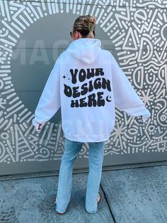 Customizable White Hoodie For Winter, Customizable White Winter Hoodie, Oversized Hooded Sweatshirt With Branding, White Relaxed Fit Hooded Sweatshirt, Custom Print Hoodie For Winter, White Custom Print Hooded Sweatshirt, White Hooded Sweatshirt With Custom Print, Oversized White Hoodie With Letter Print, Customizable White Sweatshirt For Fall